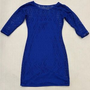 Express Dress Lace Overlay 3/4 Sleeve Royal Blue Size Small